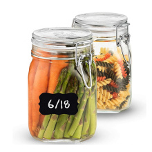 Custom glass Mason jar 1 liter 1000ml round glass food storage canning jar with Airtight flip Lids